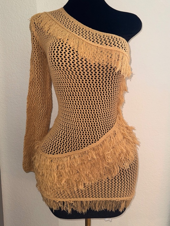 Dresses & Skirts - Fringe Crochet One Shoulder Cover-Up Dress | Boho Beachwear | Resort Style